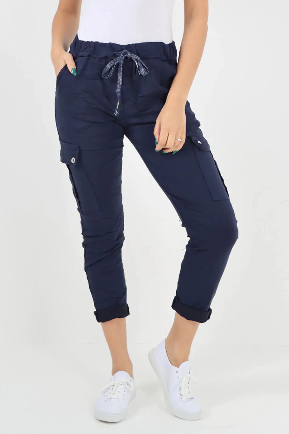 Plus Size Italian Drawstring Waistband Magic Cargo Trouser
