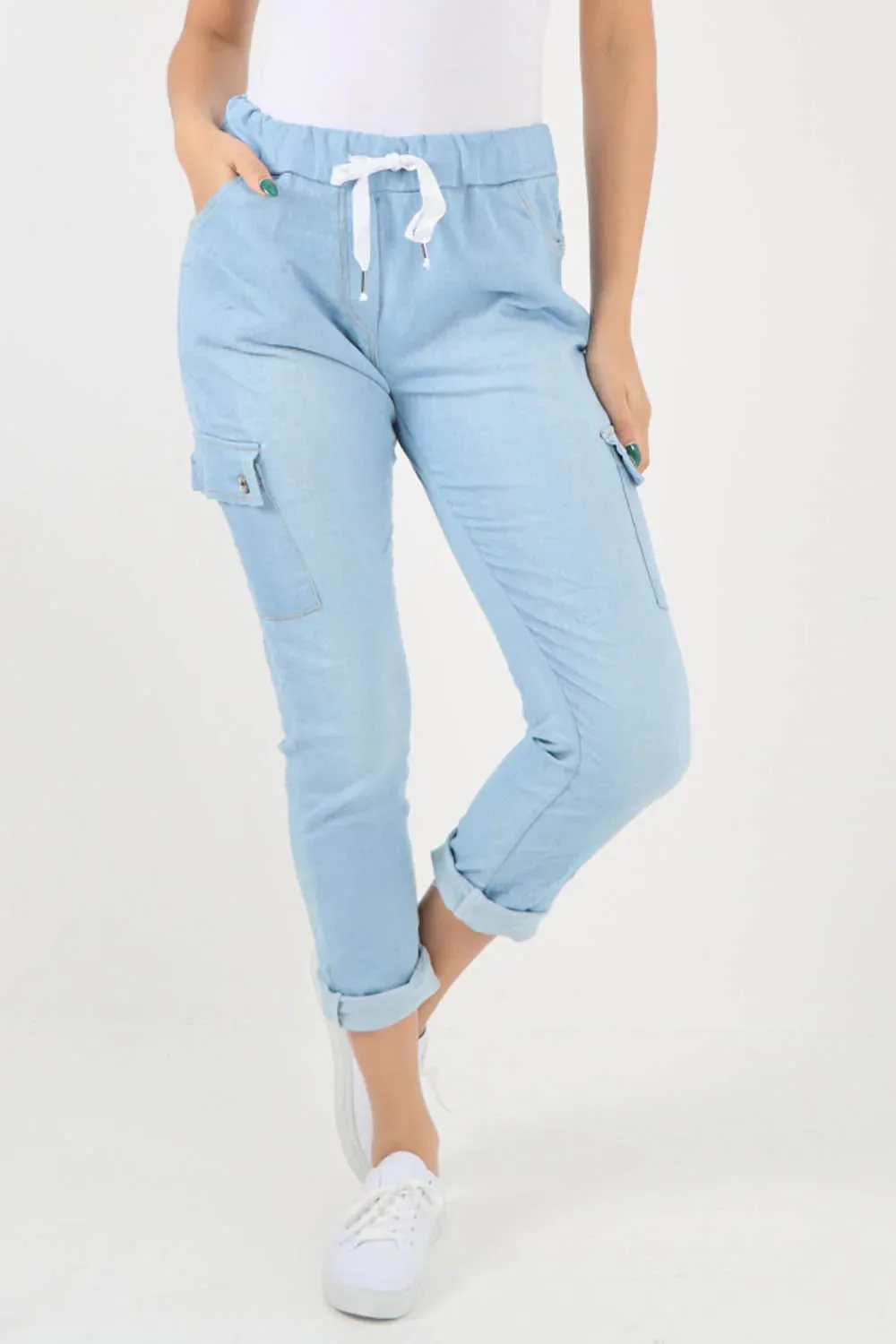 Plus Size Italian Drawstring Waistband Magic Cargo Trouser