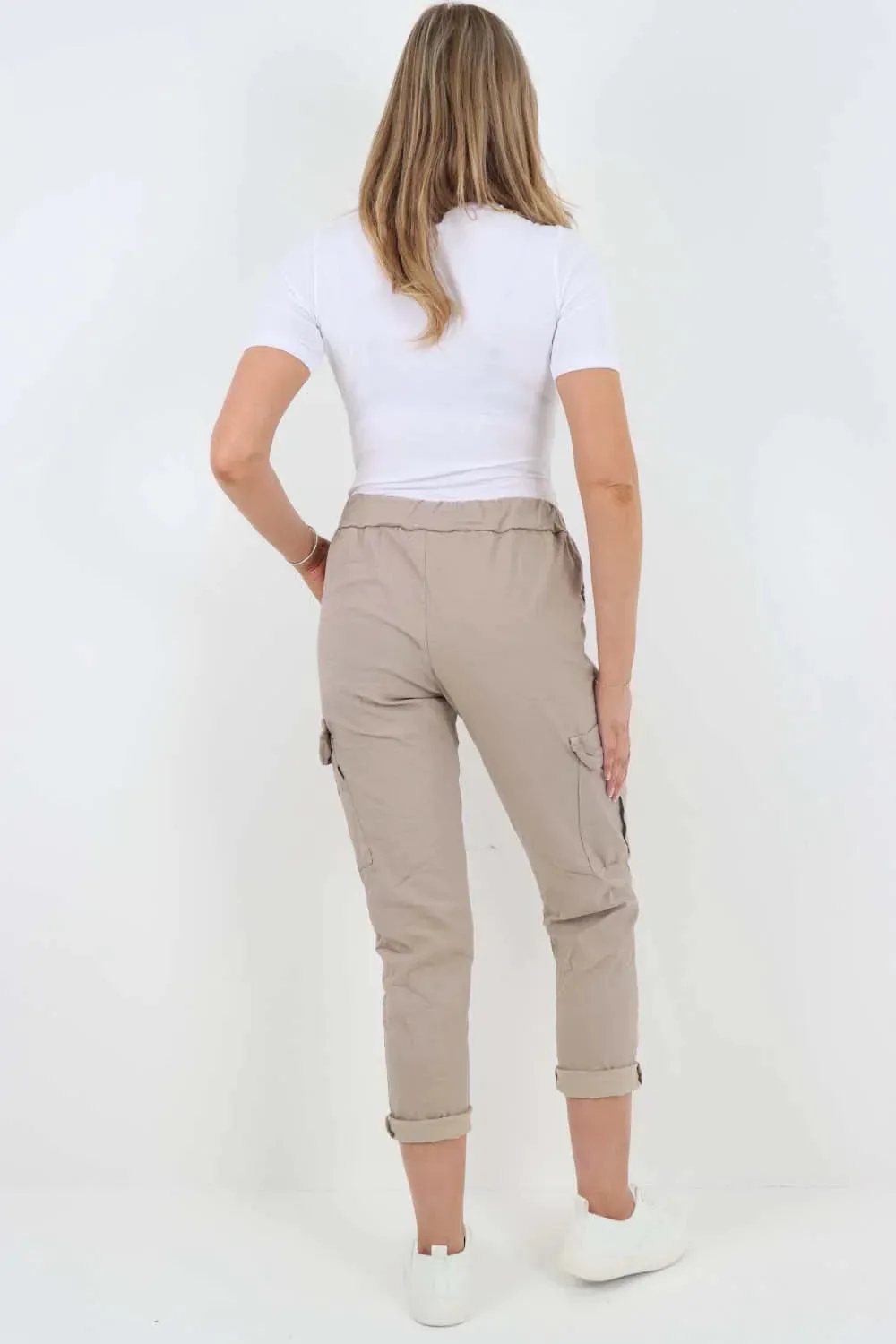 Plus Size Italian Drawstring Waistband Magic Cargo Trouser
