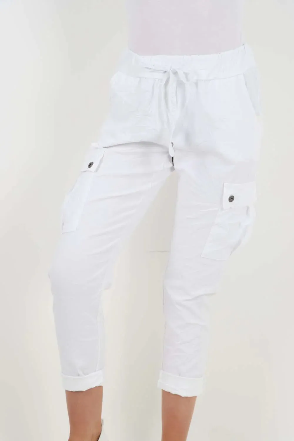 Plus Size Italian Drawstring Waistband Magic Cargo Trouser