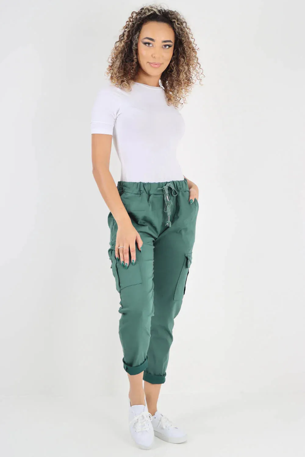 Plus Size Italian Drawstring Waistband Magic Cargo Trouser