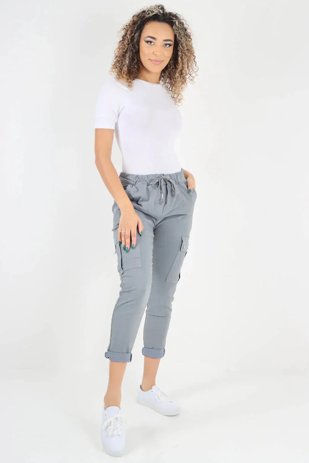 Plus Size Italian Drawstring Waistband Magic Cargo Trouser