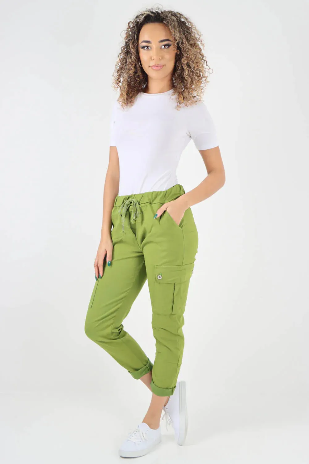 Plus Size Italian Drawstring Waistband Magic Cargo Trouser
