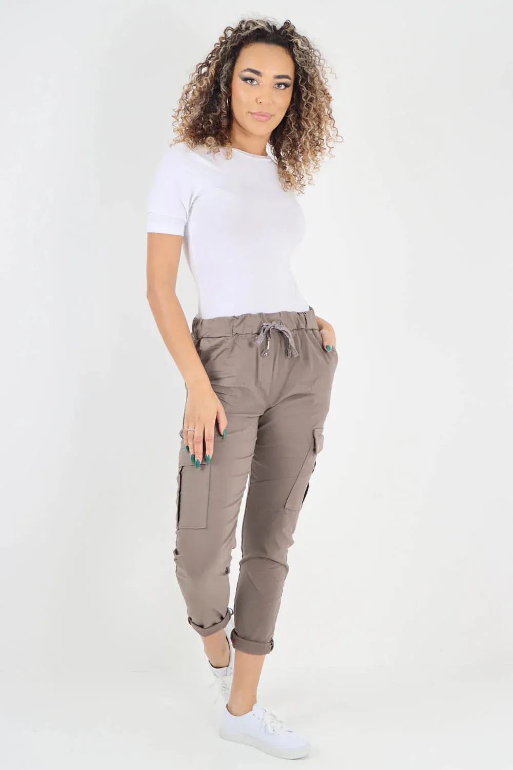 Plus Size Italian Drawstring Waistband Magic Cargo Trouser