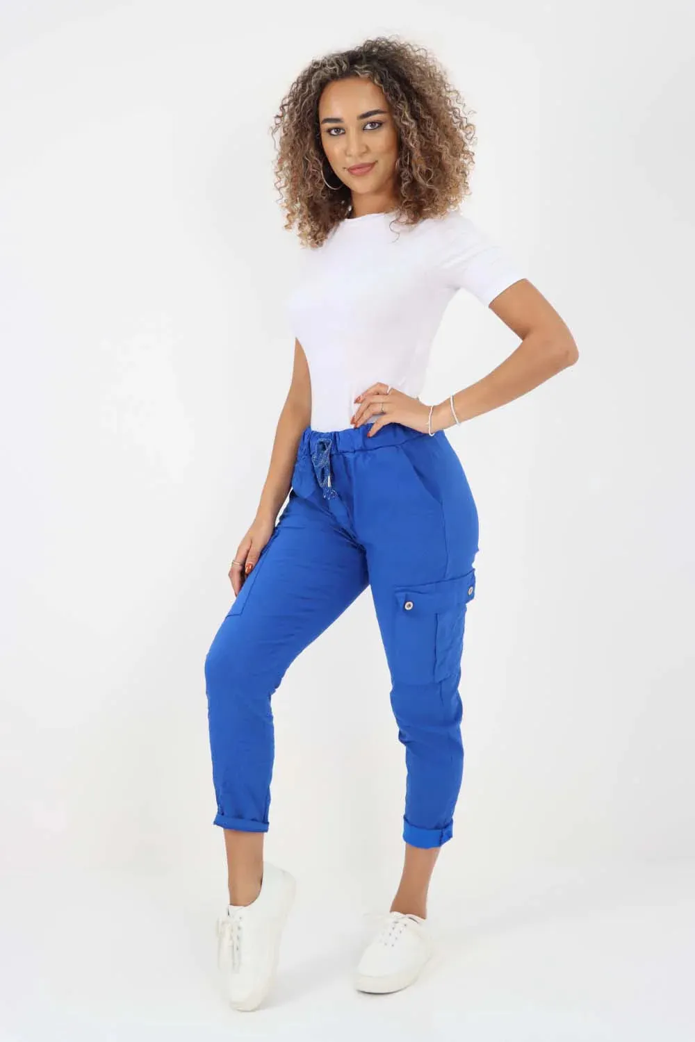 Plus Size Italian Drawstring Waistband Magic Cargo Trouser