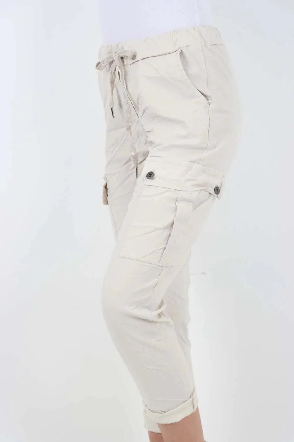 Plus Size Italian Drawstring Waistband Magic Cargo Trouser