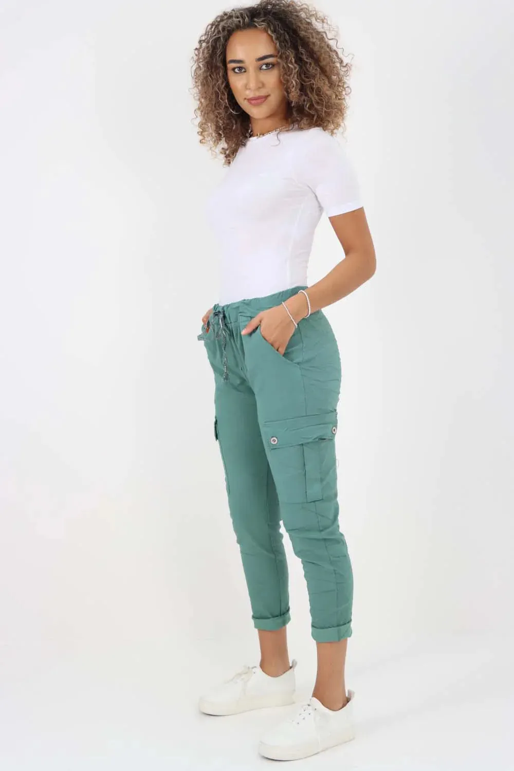 Plus Size Italian Drawstring Waistband Magic Cargo Trouser