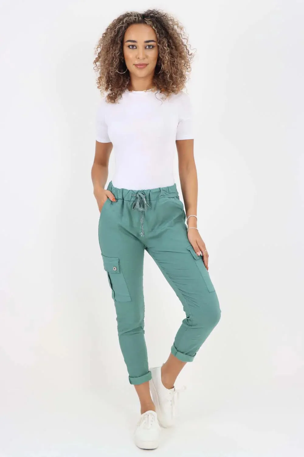 Plus Size Italian Drawstring Waistband Magic Cargo Trouser