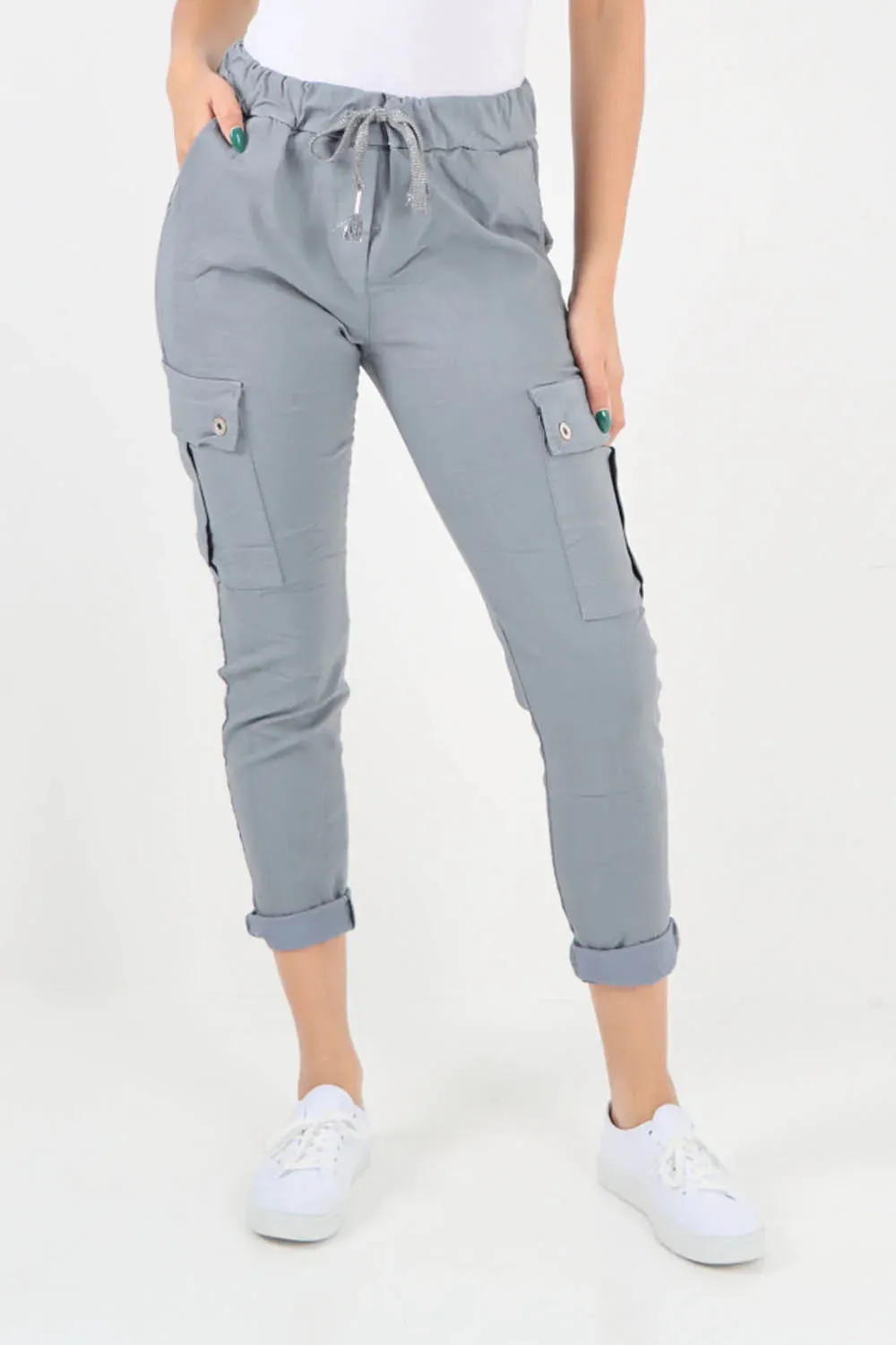 Plus Size Italian Drawstring Waistband Magic Cargo Trouser