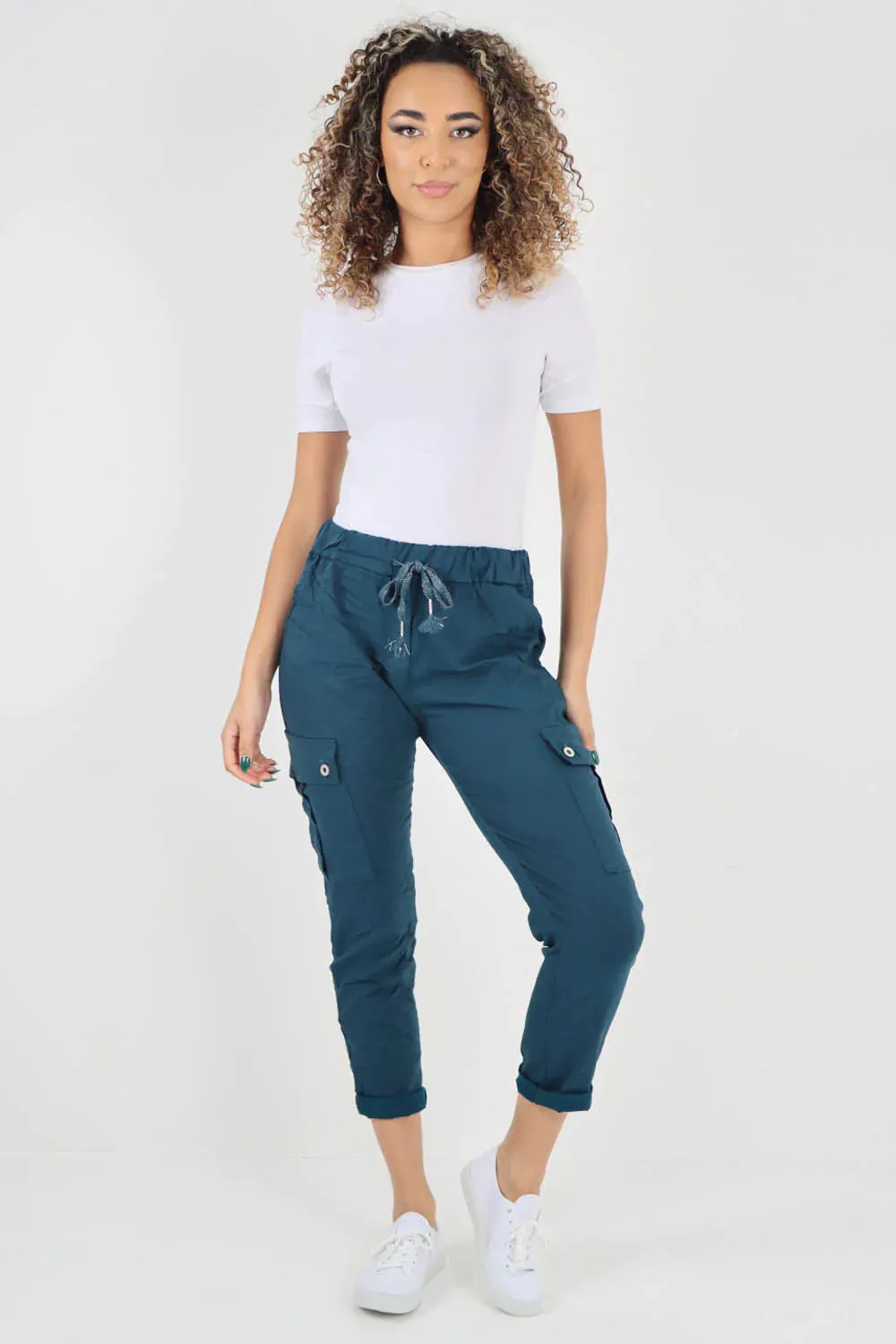 Plus Size Italian Drawstring Waistband Magic Cargo Trouser