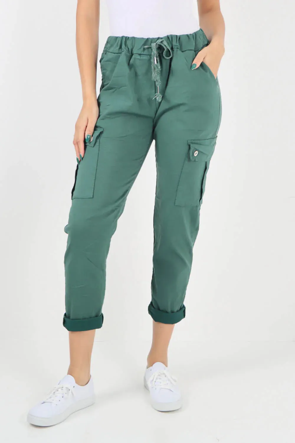 Plus Size Italian Drawstring Waistband Magic Cargo Trouser
