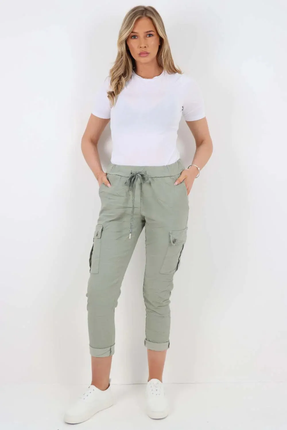 Plus Size Italian Drawstring Waistband Magic Cargo Trouser