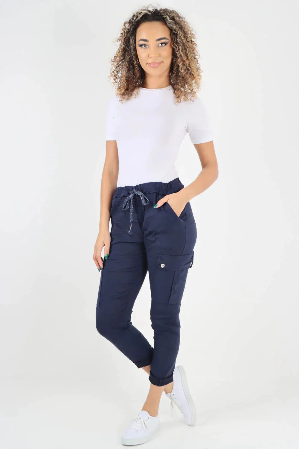 Plus Size Italian Drawstring Waistband Magic Cargo Trouser