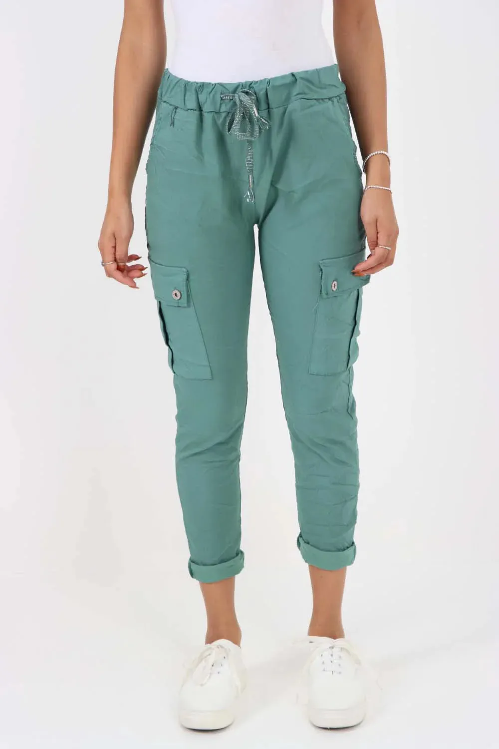 Plus Size Italian Drawstring Waistband Magic Cargo Trouser