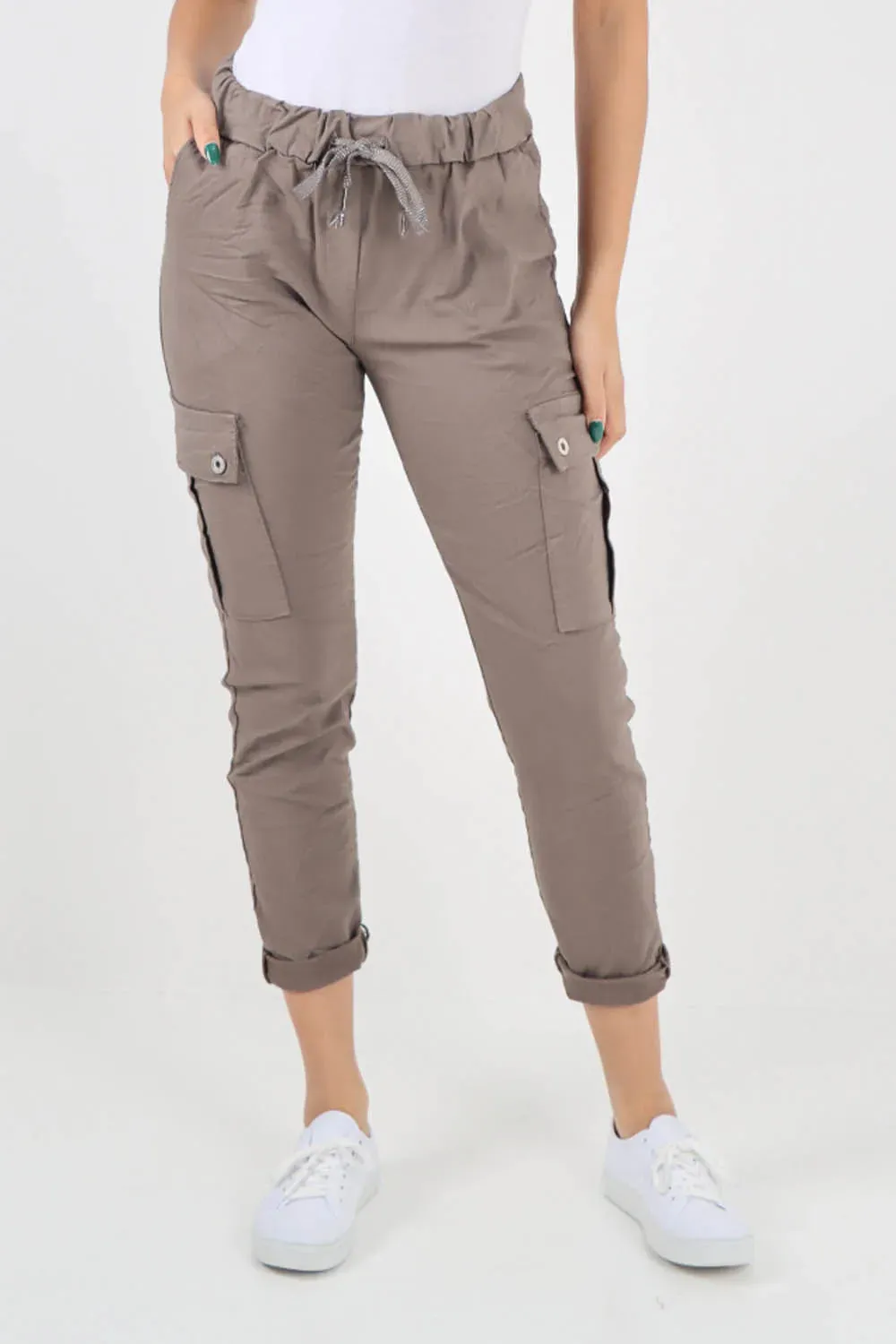 Plus Size Italian Drawstring Waistband Magic Cargo Trouser