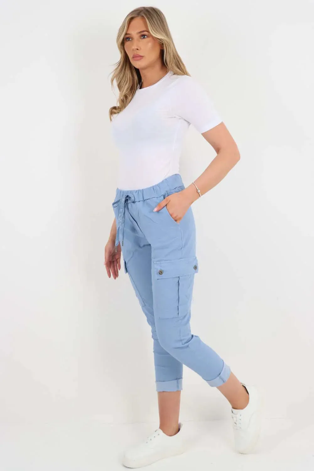 Plus Size Italian Drawstring Waistband Magic Cargo Trouser