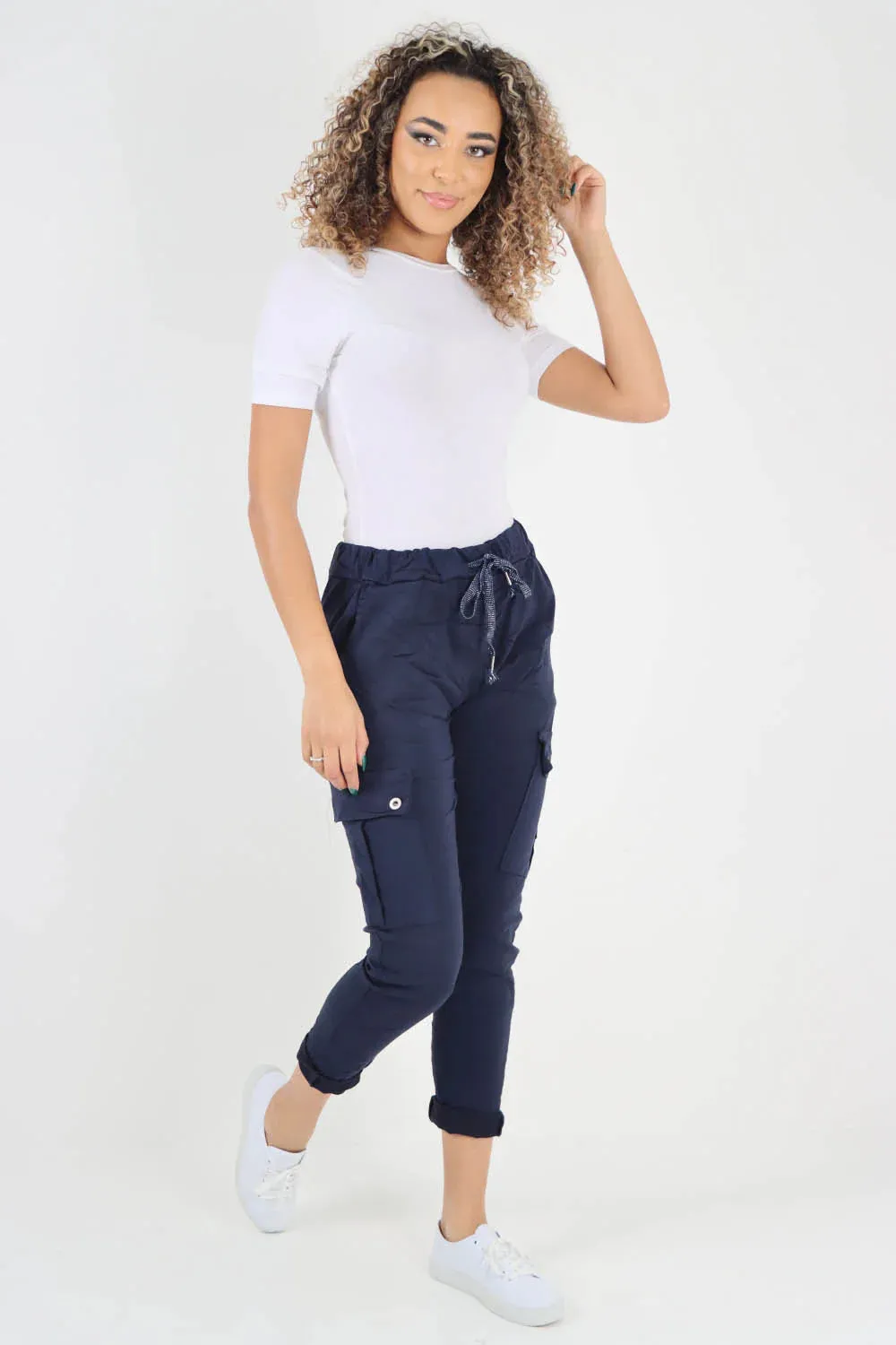 Plus Size Italian Drawstring Waistband Magic Cargo Trouser