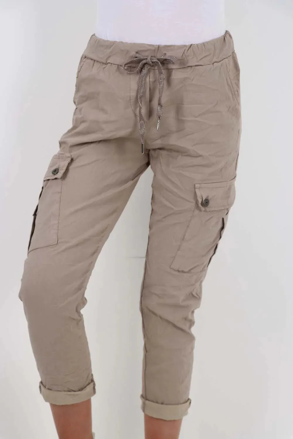 Plus Size Italian Drawstring Waistband Magic Cargo Trouser
