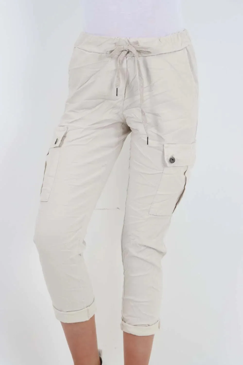 Plus Size Italian Drawstring Waistband Magic Cargo Trouser