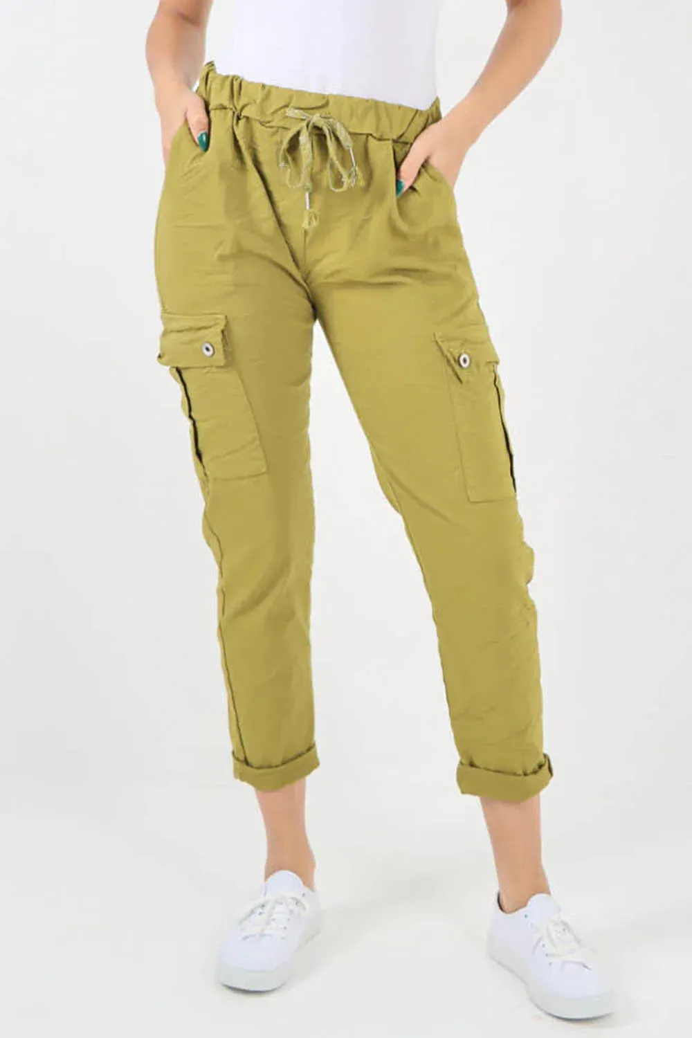Plus Size Italian Drawstring Waistband Magic Cargo Trouser