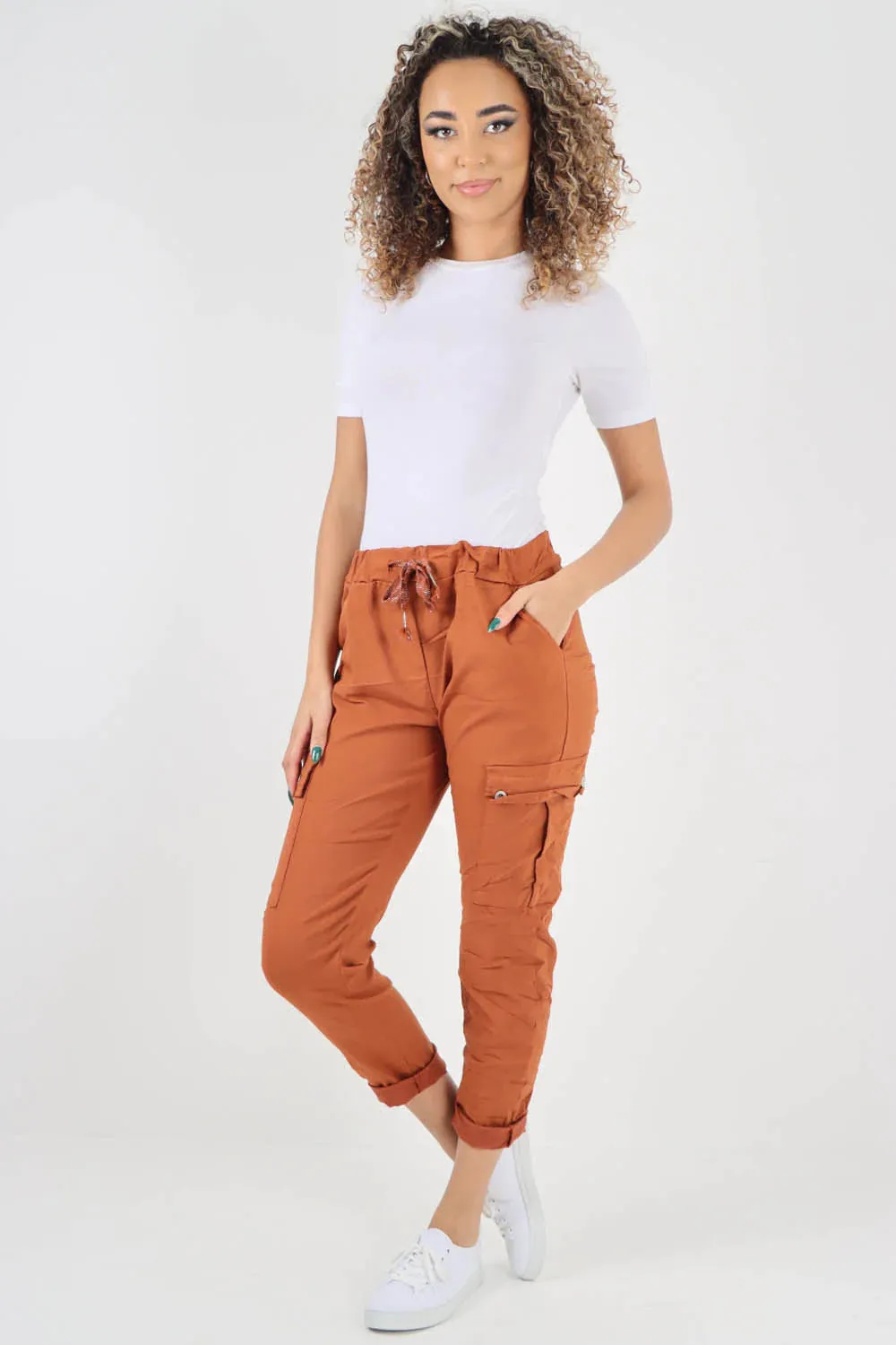 Plus Size Italian Drawstring Waistband Magic Cargo Trouser