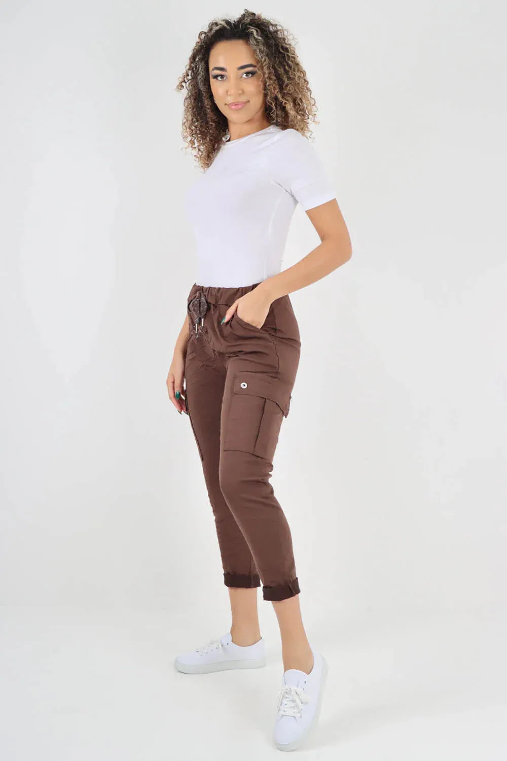 Plus Size Italian Drawstring Waistband Magic Cargo Trouser