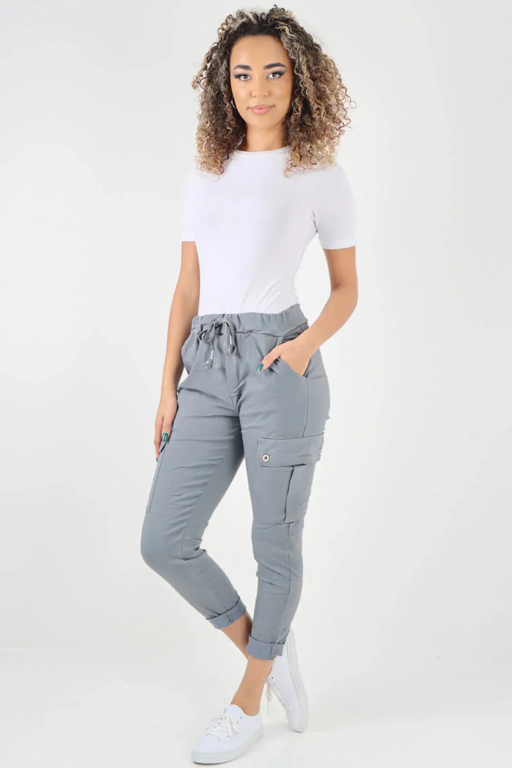 Plus Size Italian Drawstring Waistband Magic Cargo Trouser