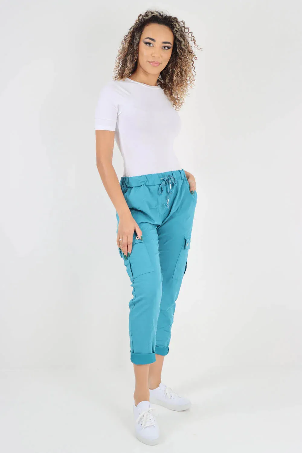 Plus Size Italian Drawstring Waistband Magic Cargo Trouser