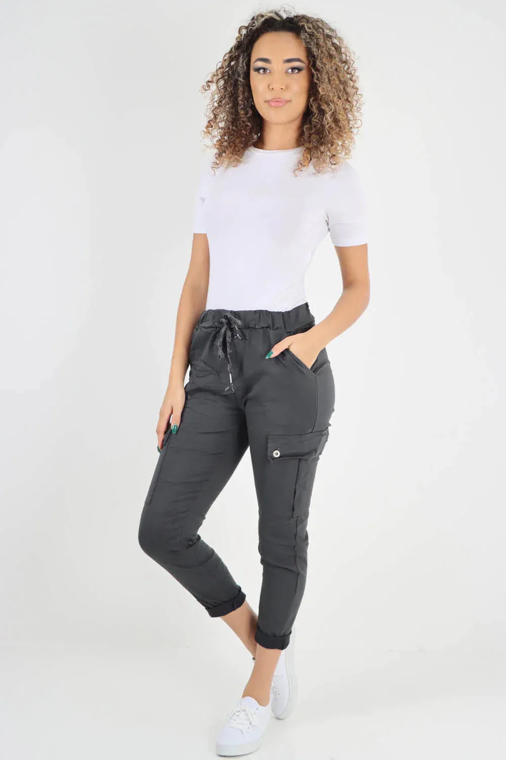 Plus Size Italian Drawstring Waistband Magic Cargo Trouser