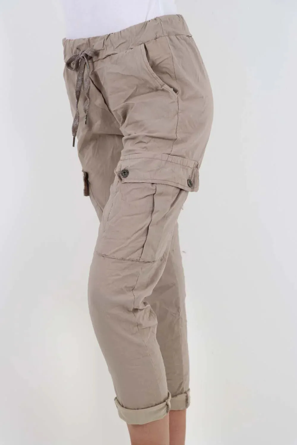 Plus Size Italian Drawstring Waistband Magic Cargo Trouser