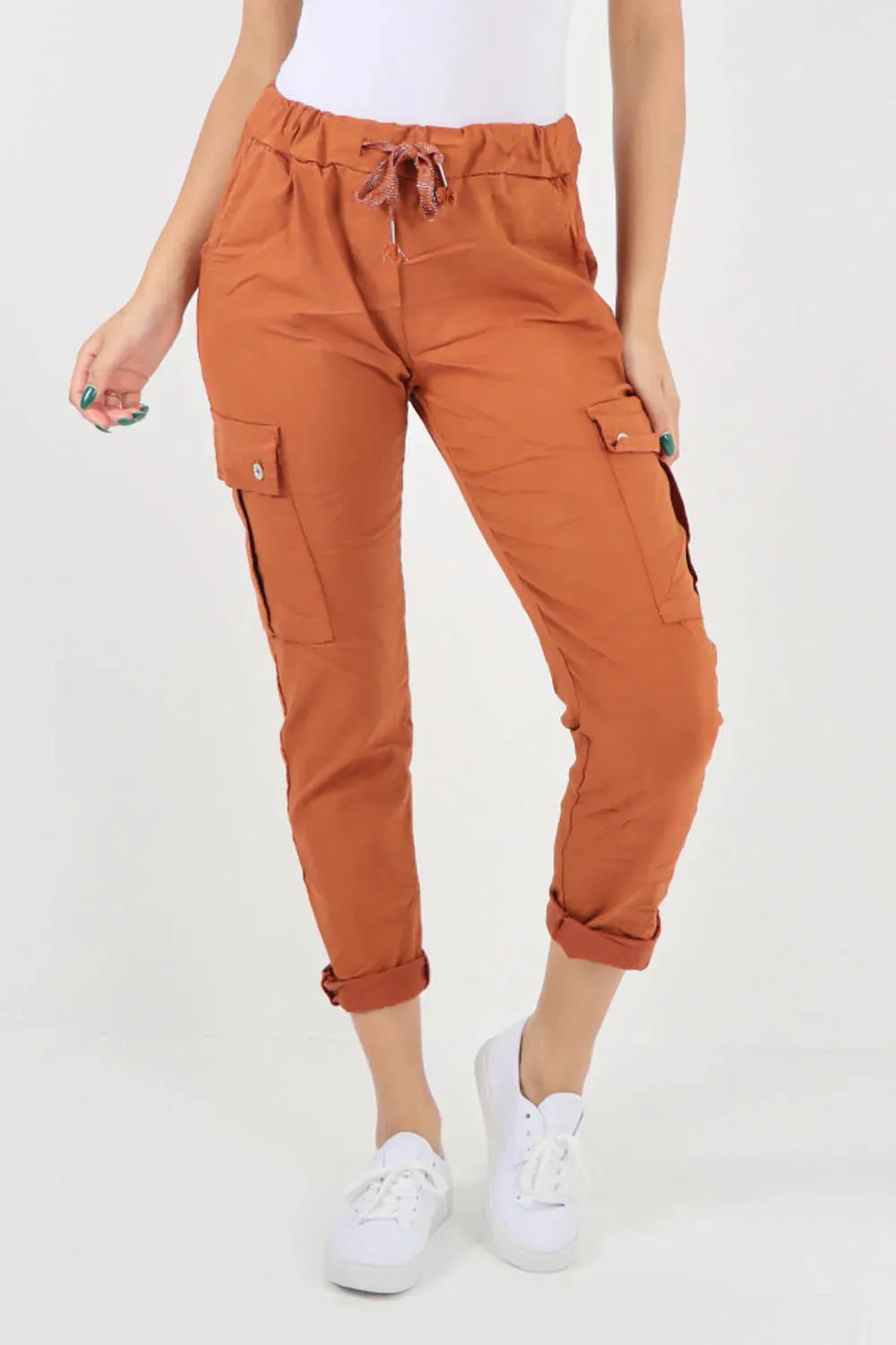 Plus Size Italian Drawstring Waistband Magic Cargo Trouser