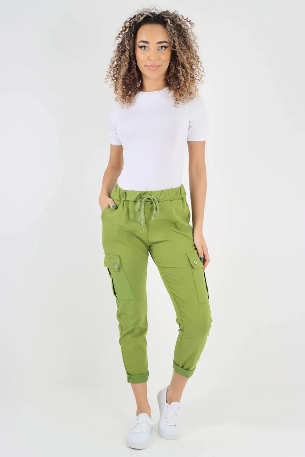 Plus Size Italian Drawstring Waistband Magic Cargo Trouser