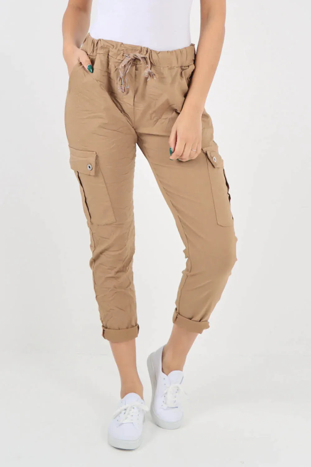 Plus Size Italian Drawstring Waistband Magic Cargo Trouser
