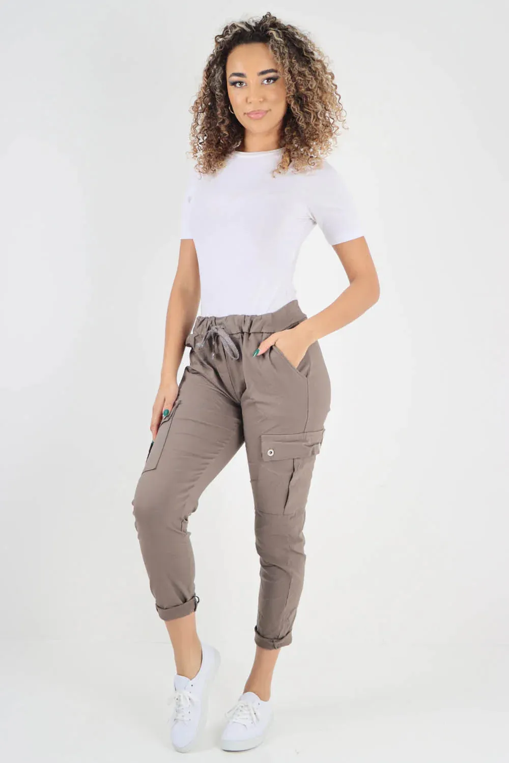 Plus Size Italian Drawstring Waistband Magic Cargo Trouser
