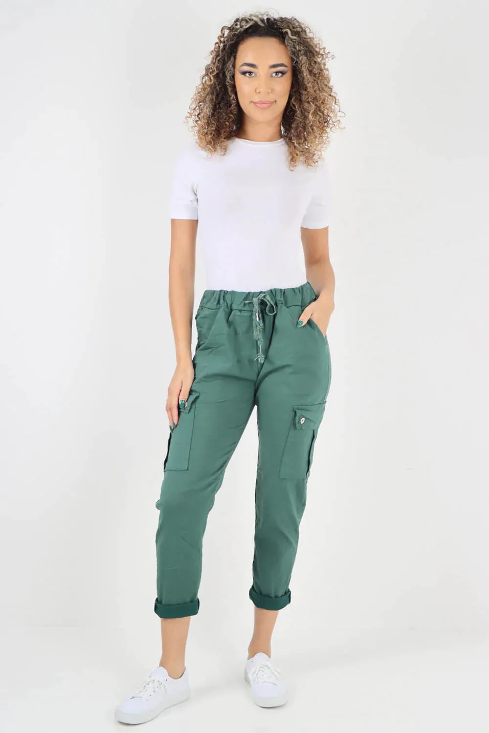 Plus Size Italian Drawstring Waistband Magic Cargo Trouser