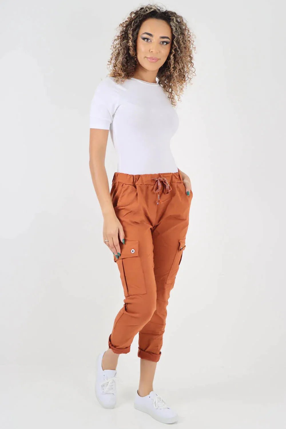 Plus Size Italian Drawstring Waistband Magic Cargo Trouser