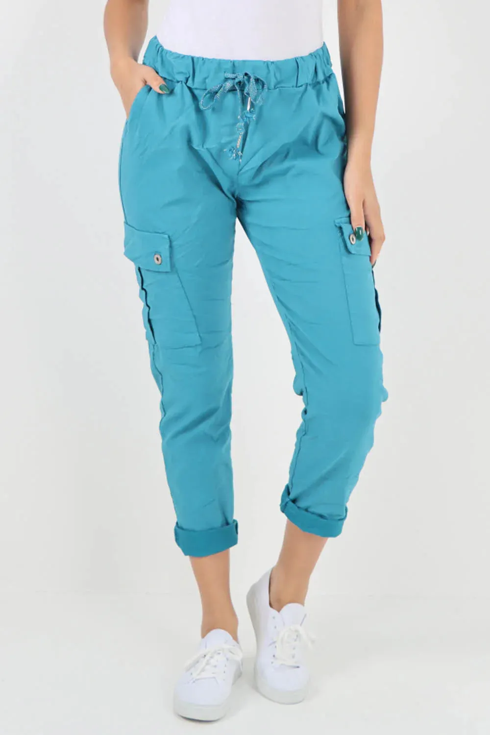 Plus Size Italian Drawstring Waistband Magic Cargo Trouser