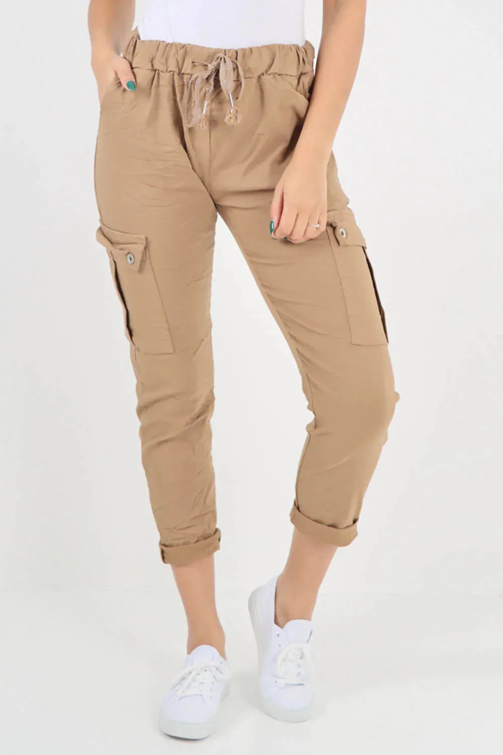 Plus Size Italian Drawstring Waistband Magic Cargo Trouser