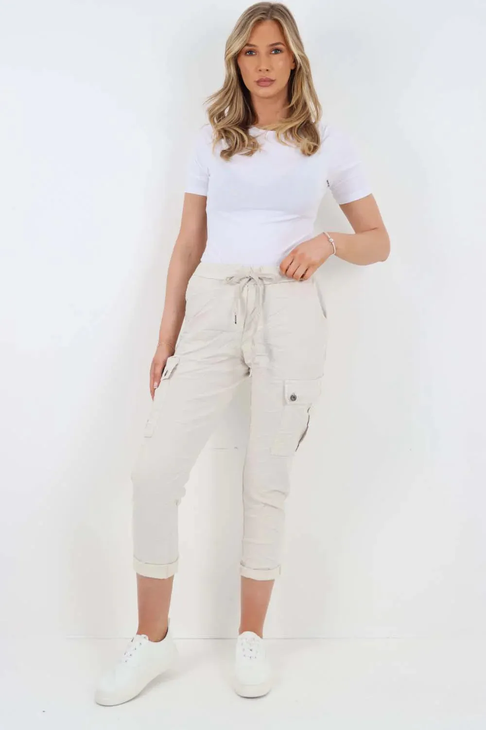 Plus Size Italian Drawstring Waistband Magic Cargo Trouser