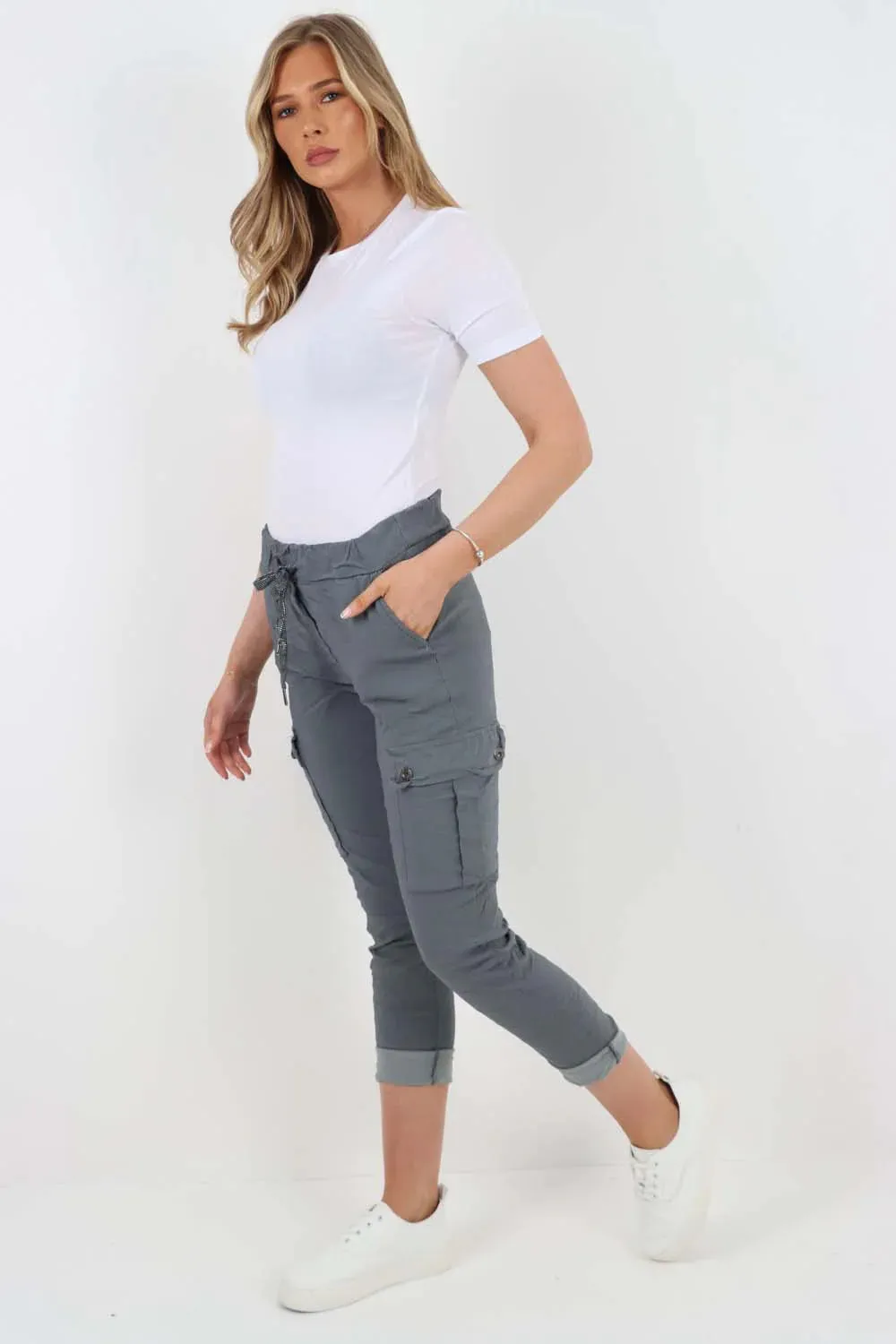 Plus Size Italian Drawstring Waistband Magic Cargo Trouser