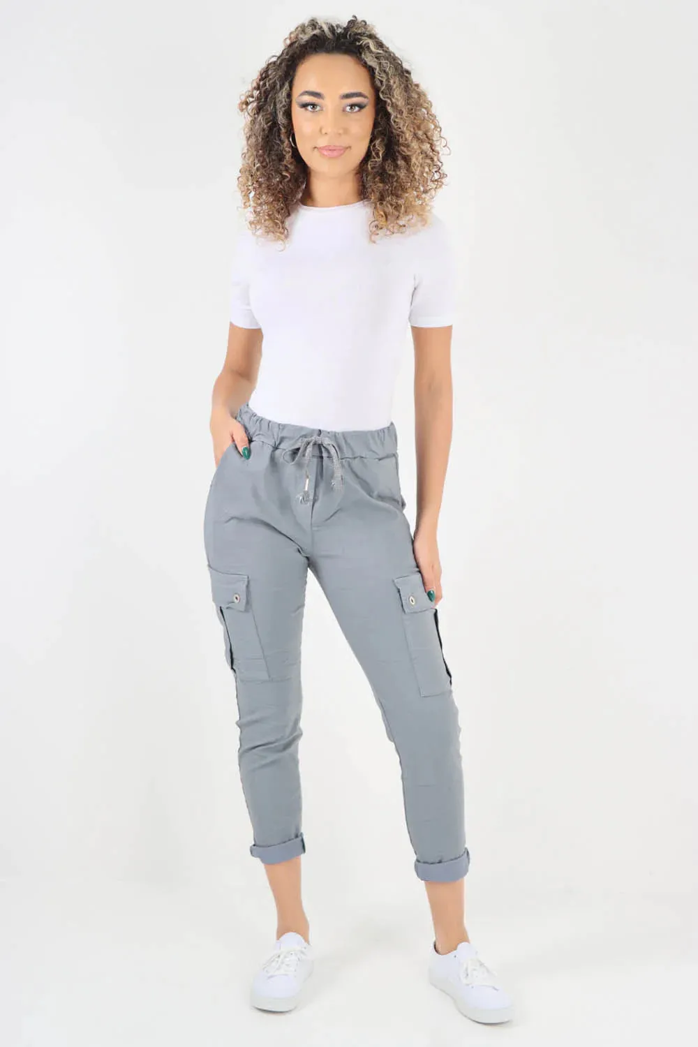 Plus Size Italian Drawstring Waistband Magic Cargo Trouser