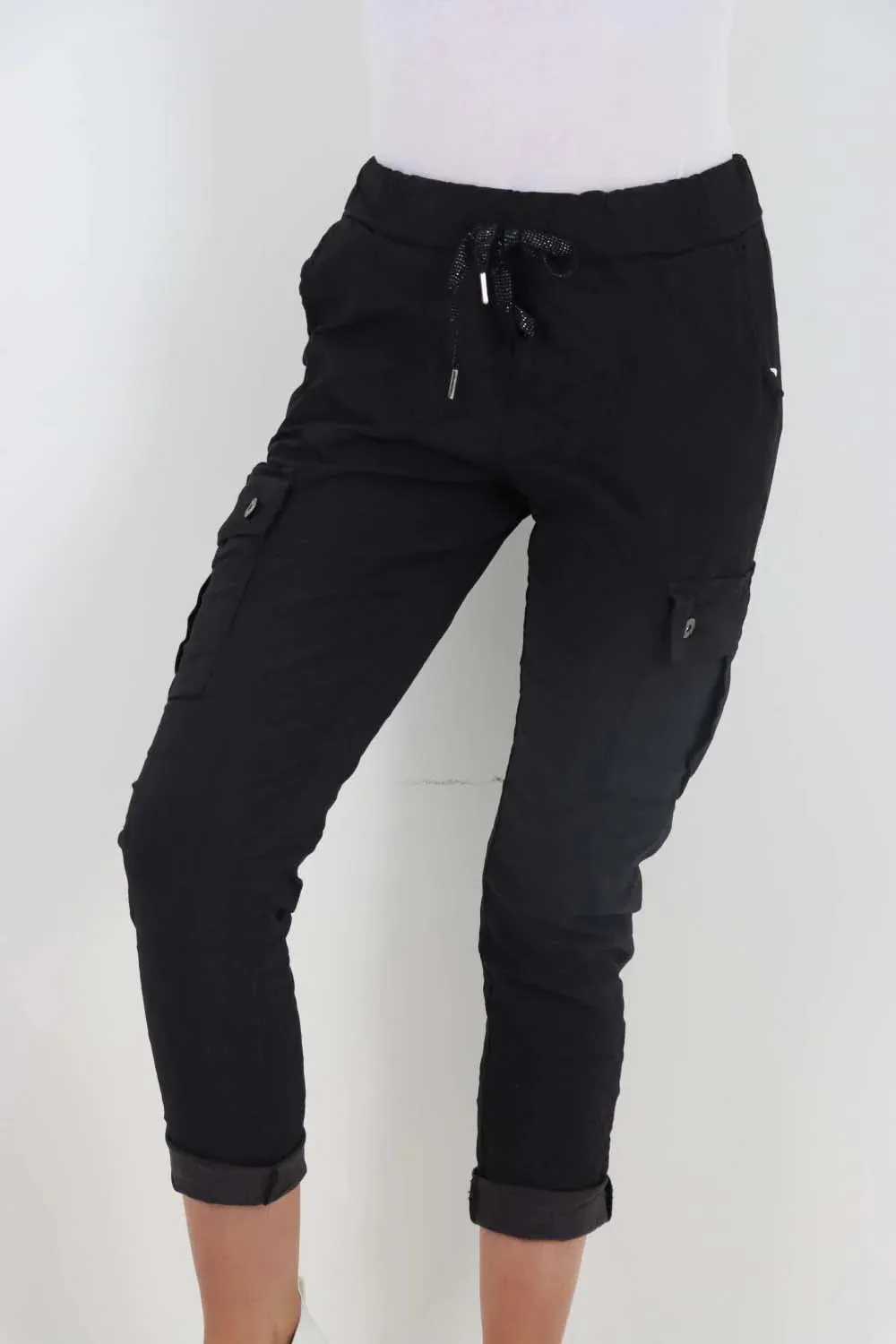 Plus Size Italian Drawstring Waistband Magic Cargo Trouser