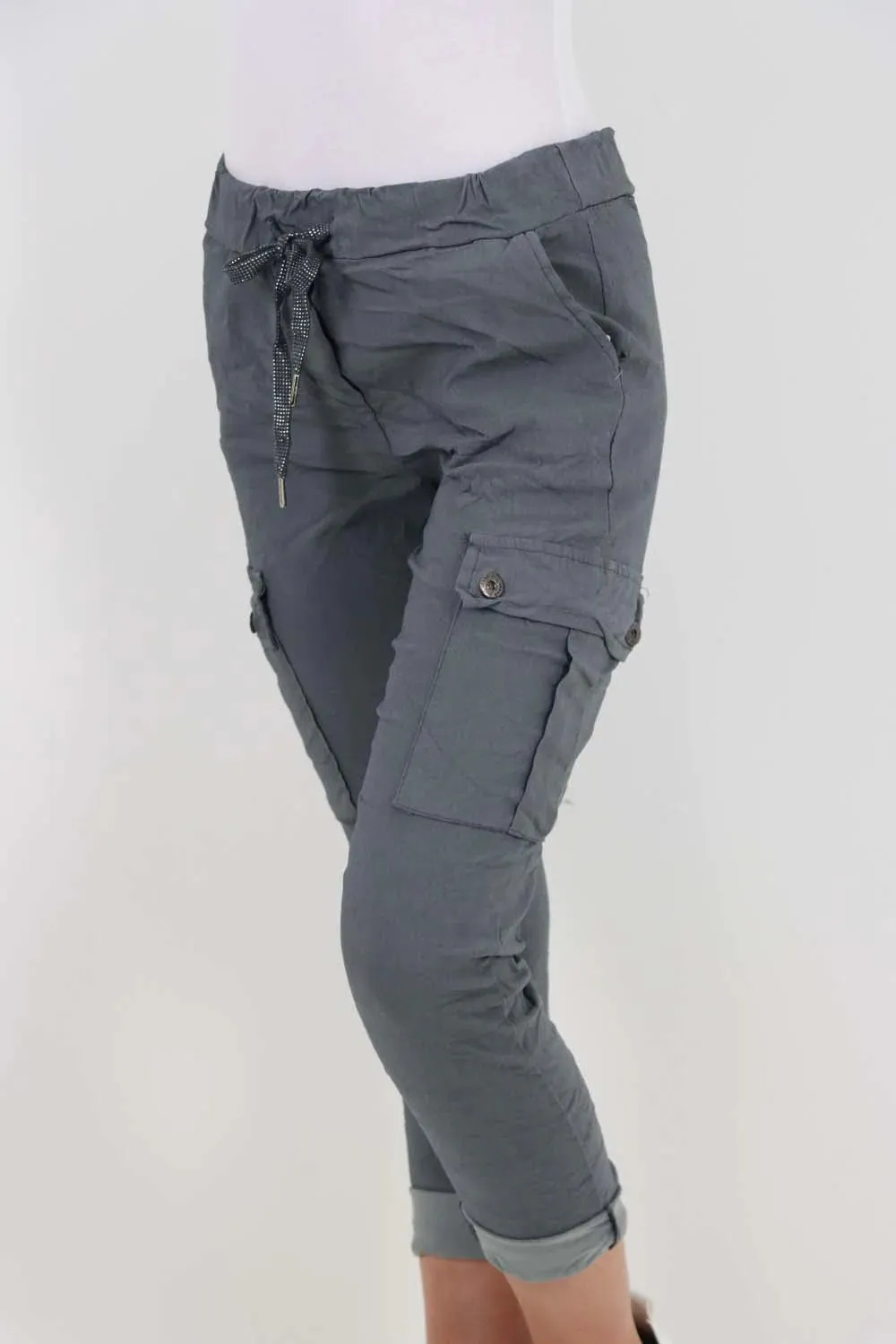 Plus Size Italian Drawstring Waistband Magic Cargo Trouser