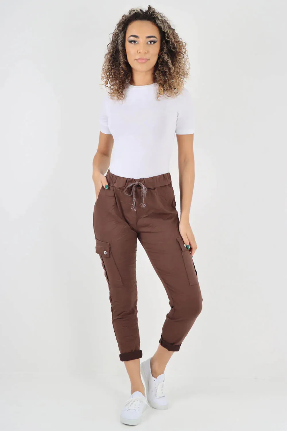 Plus Size Italian Drawstring Waistband Magic Cargo Trouser