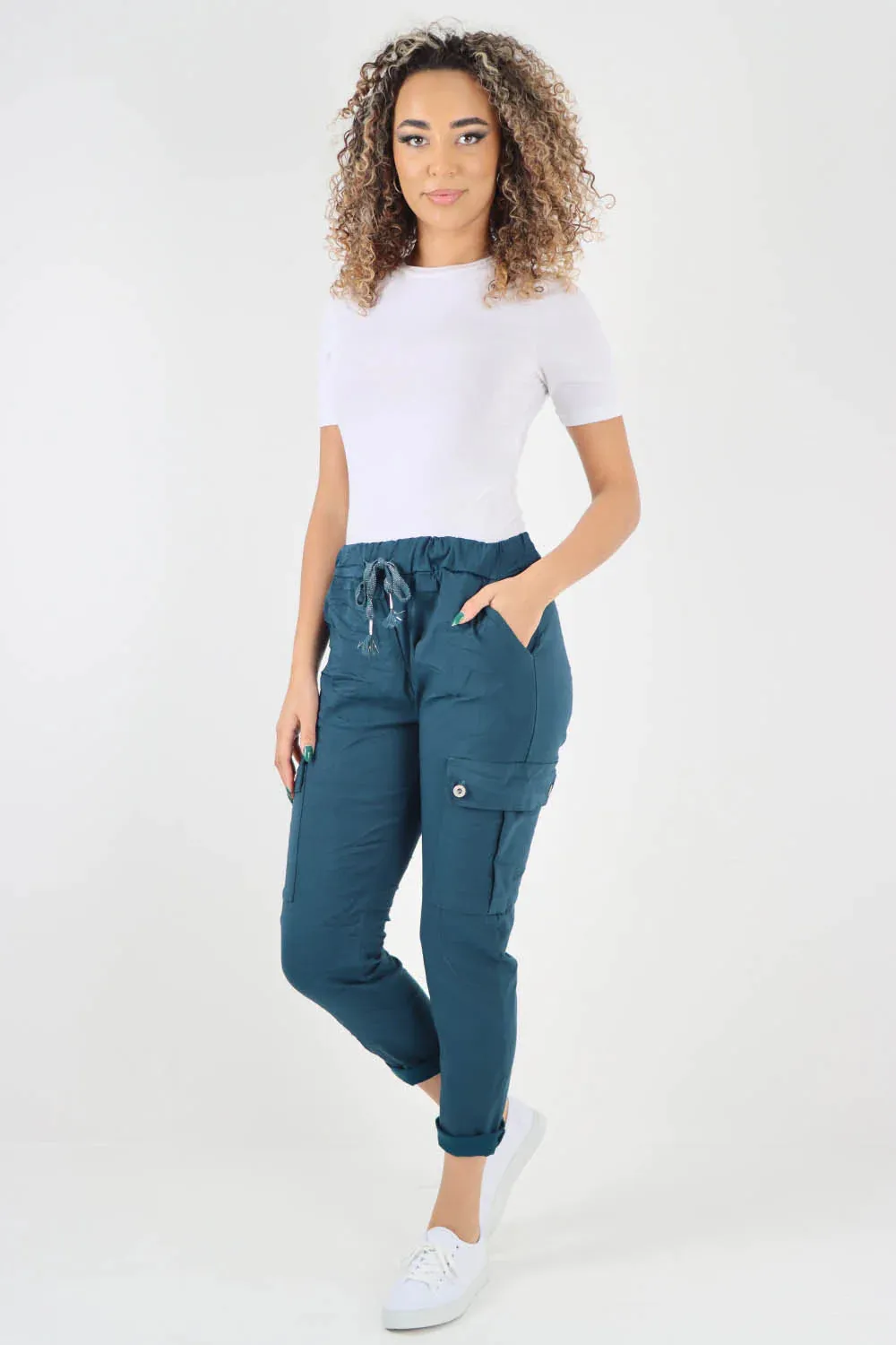 Plus Size Italian Drawstring Waistband Magic Cargo Trouser