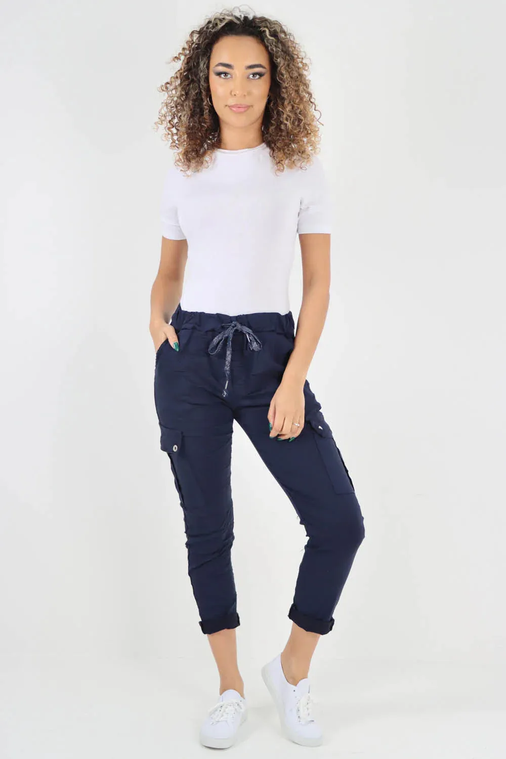 Plus Size Italian Drawstring Waistband Magic Cargo Trouser