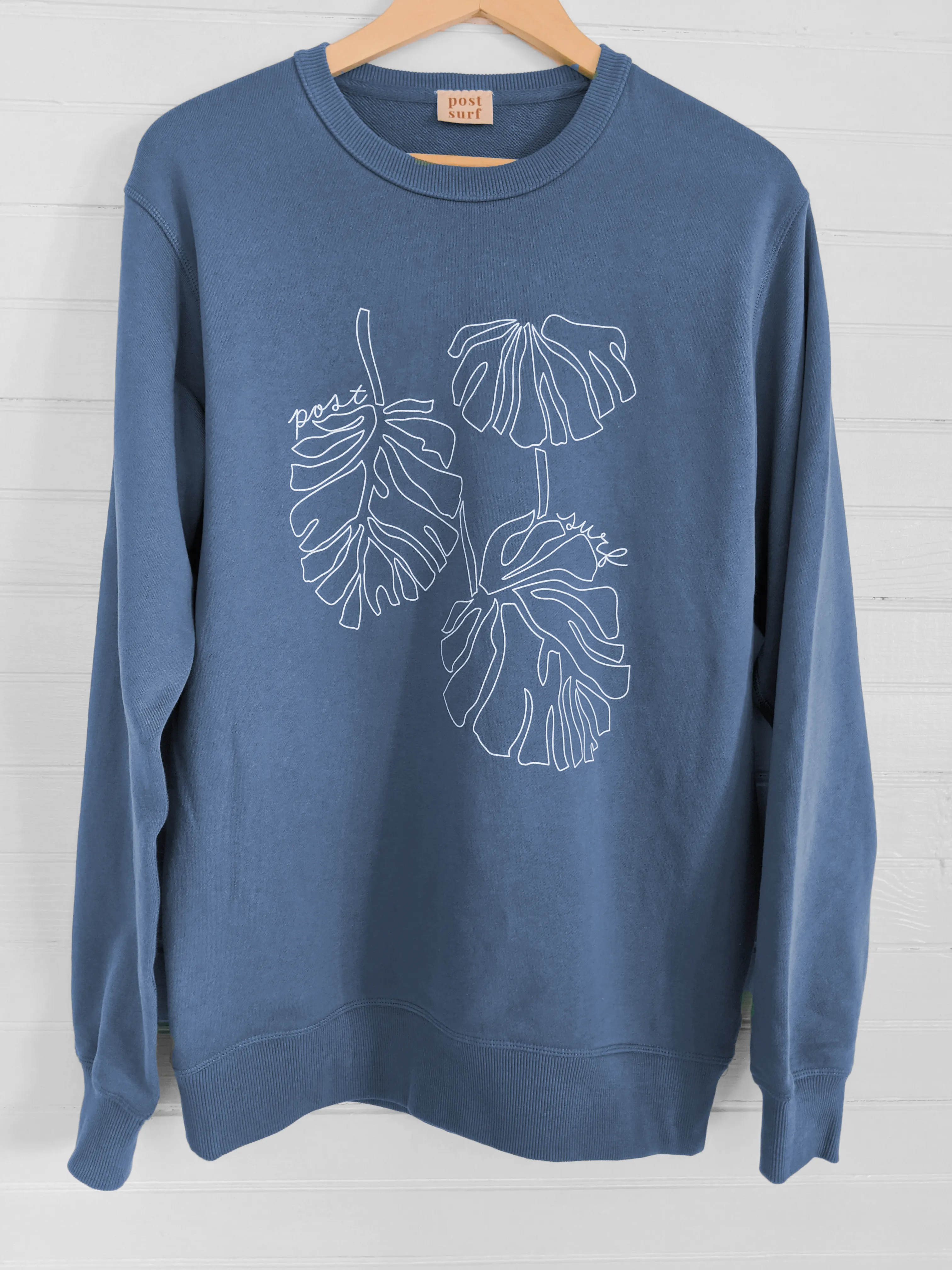 *PREORDER ONLY * Oversized Monstera Sweatshirt 2.0 - MINERAL BLUE