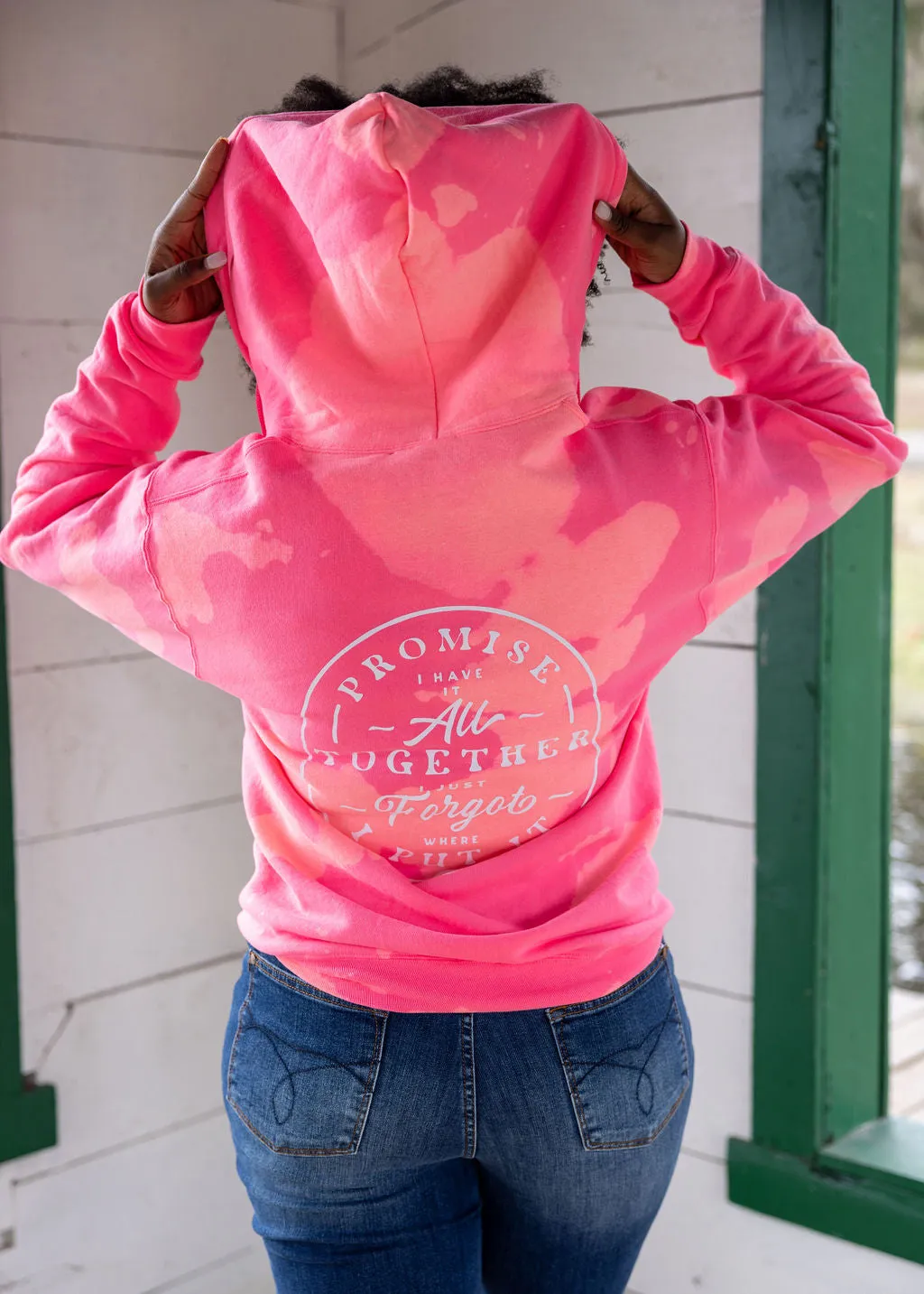 Promise I Have It Together Bleached Pink Zip-Up Hoodie