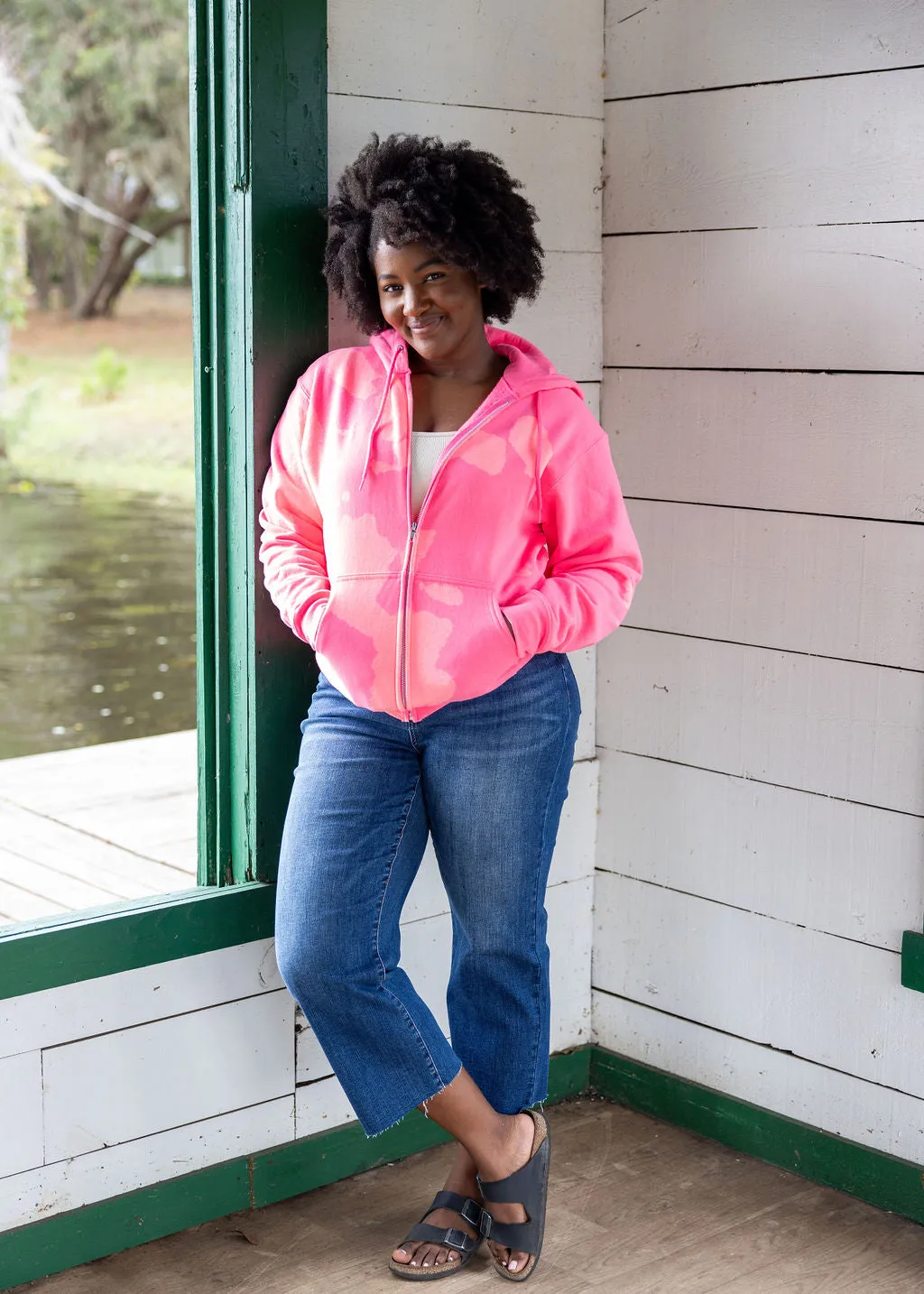 Promise I Have It Together Bleached Pink Zip-Up Hoodie
