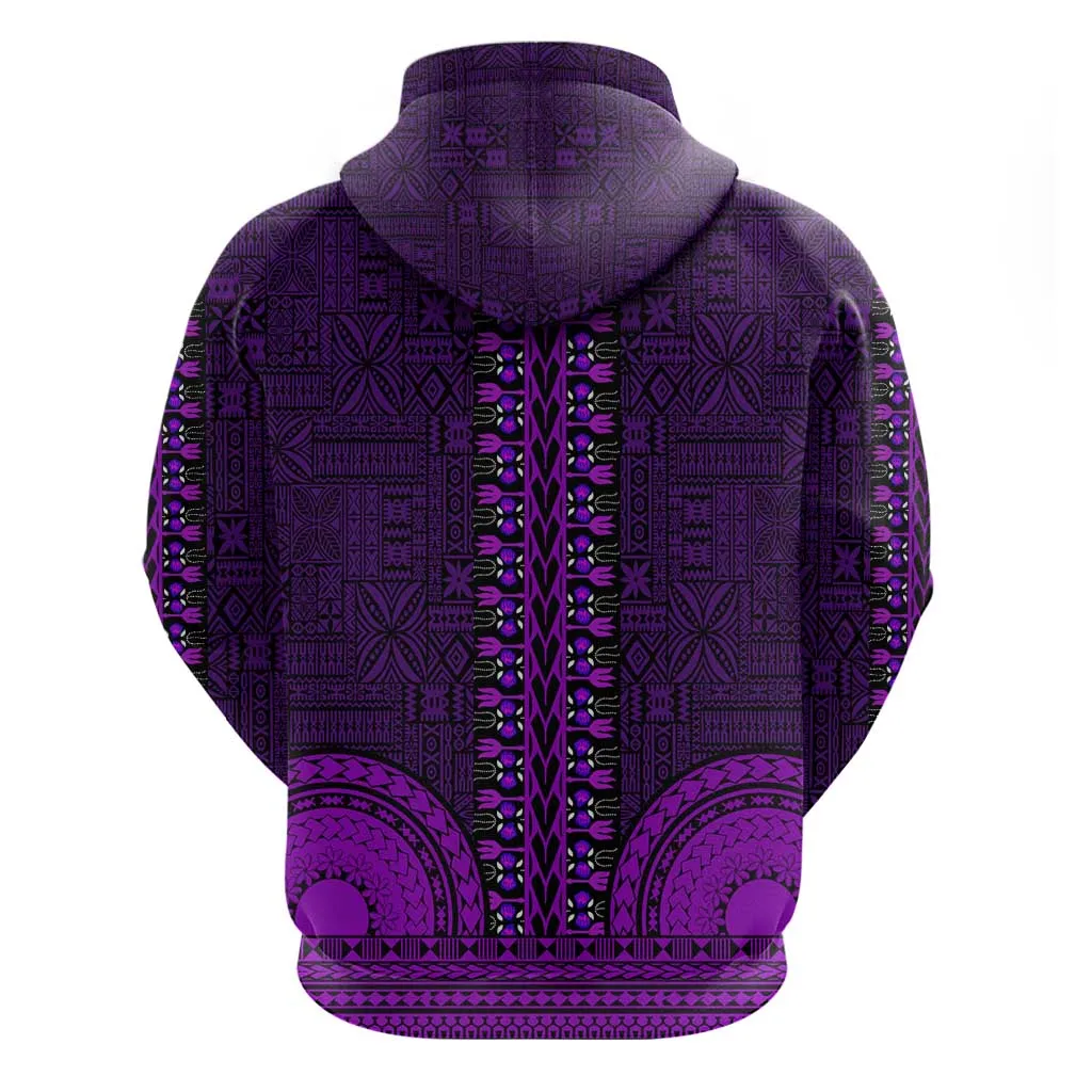 Purple Dashiki and Tapa Pattern Zip Hoodie Africa-Polynesia Together Culture LT9